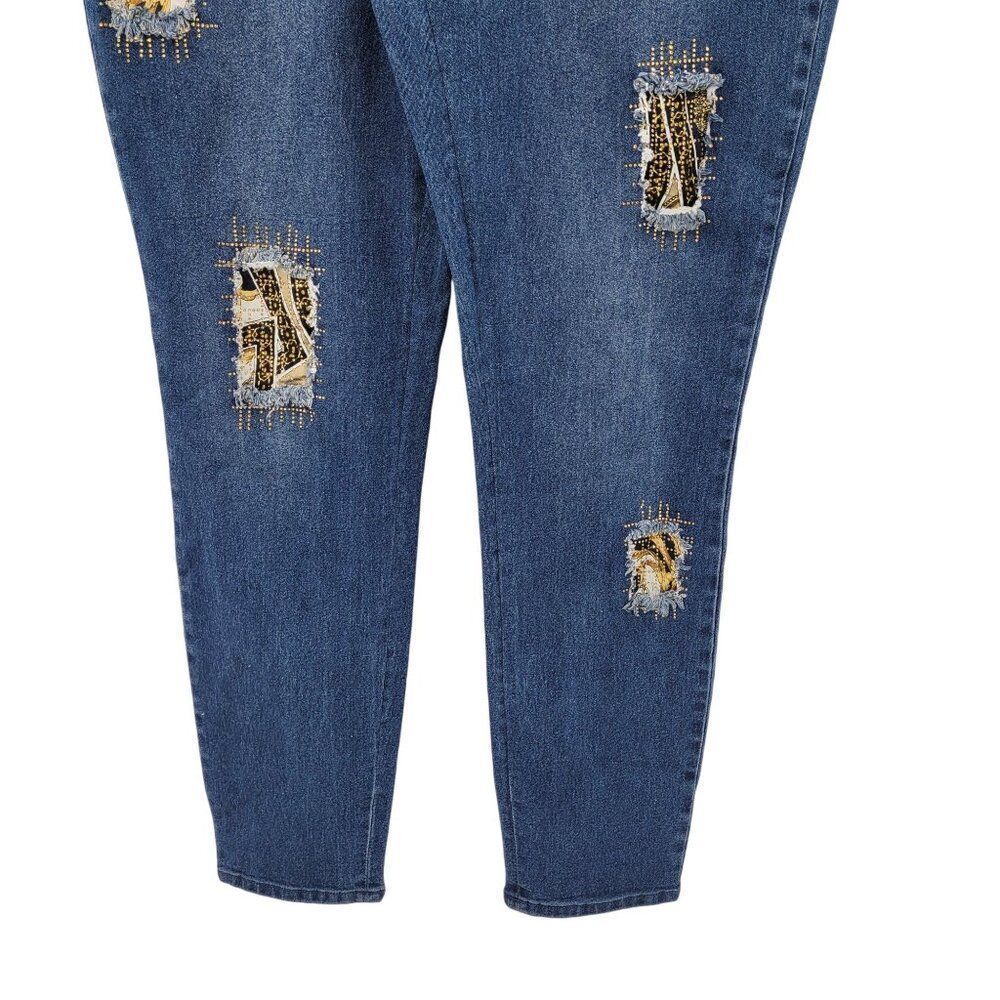 A.Z.I Womens Distressed Skinny Jeans Sz 10 Stretch Blue Denim Gold Patchwork - Picture 6 of 10